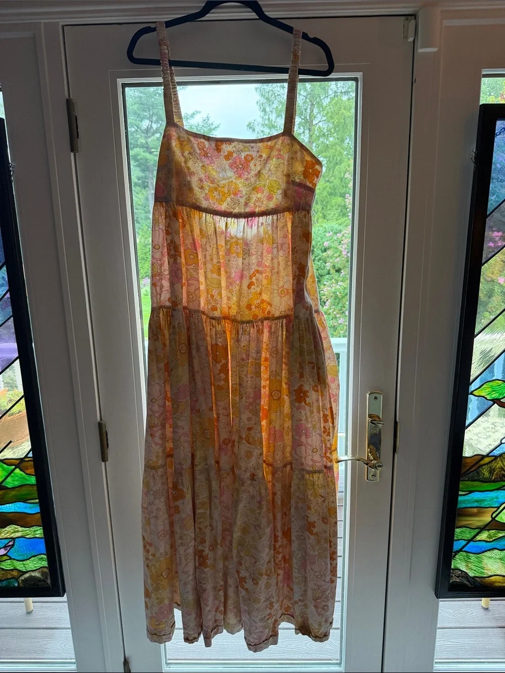 Free People Park Slope Pink, Orange & Yellow Floral Tiered Maxi Dress